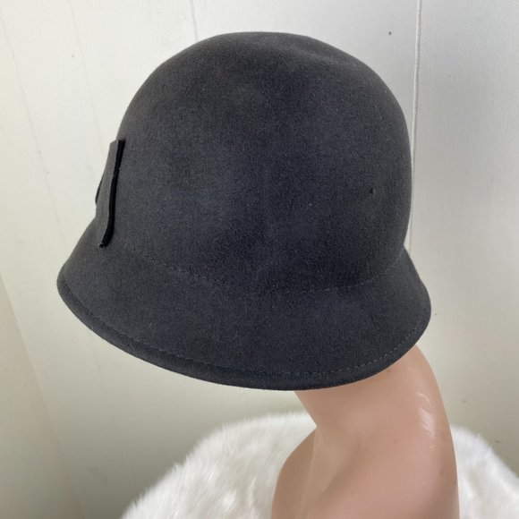 Charcoal Gray 100% Wool Cloche Hat w/ Bow main image 3